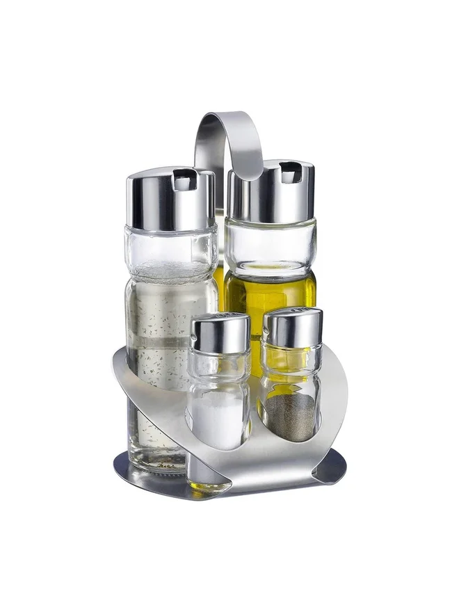 كويزين أرت Cuisine Art 4-Piece Soda Lime Glass Cruet Set with Stainless Steel Stand